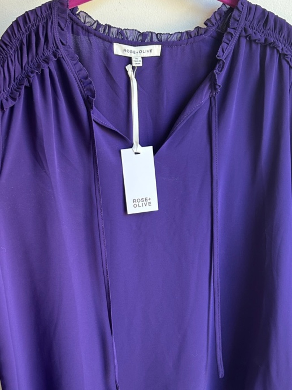 Rose & Olive Violet Smocked Yoke Peasant Blouse with Tie
